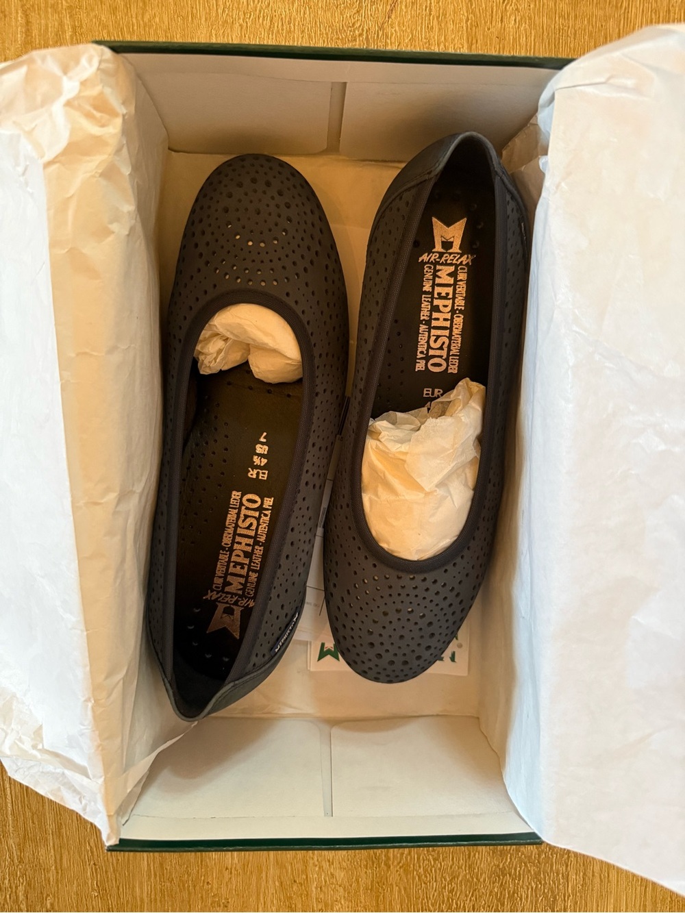 Size 7, Mephisto navy blue Perforated Slip-On Loafers